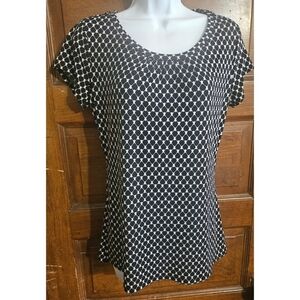Worthington Black and White Printed Cap Sleeve Top